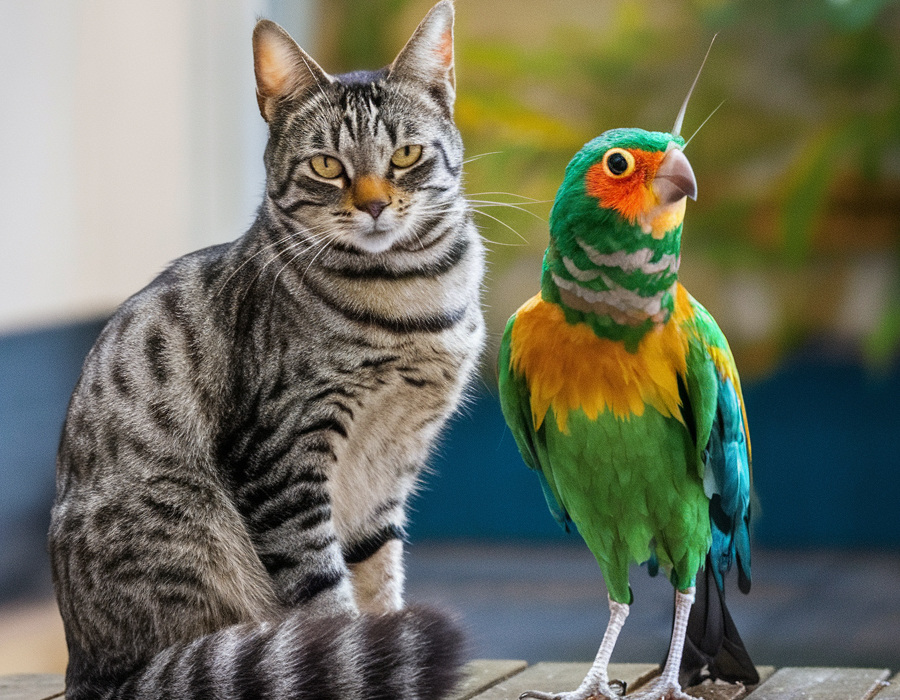 mačka-in-ptica-skupaj
