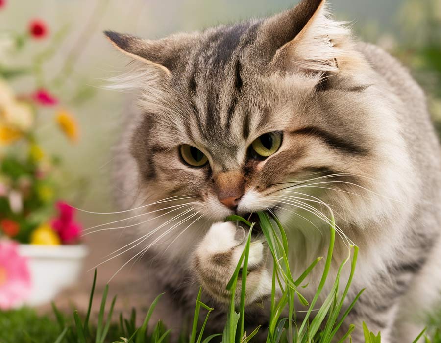 mačka-je-travo